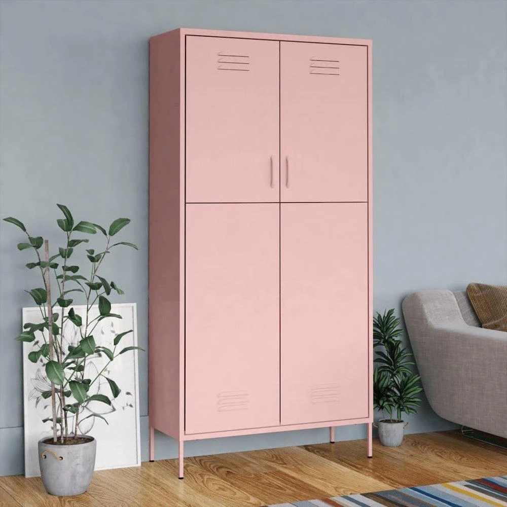 VidaXL Wardrobe Pink Steel Large Wardrobe Rectangular Modern