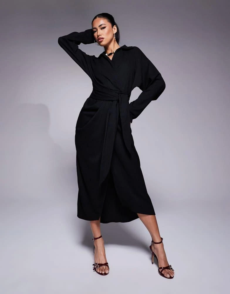 asos black wrap dress Anais Midi Wrap Dress Black / L