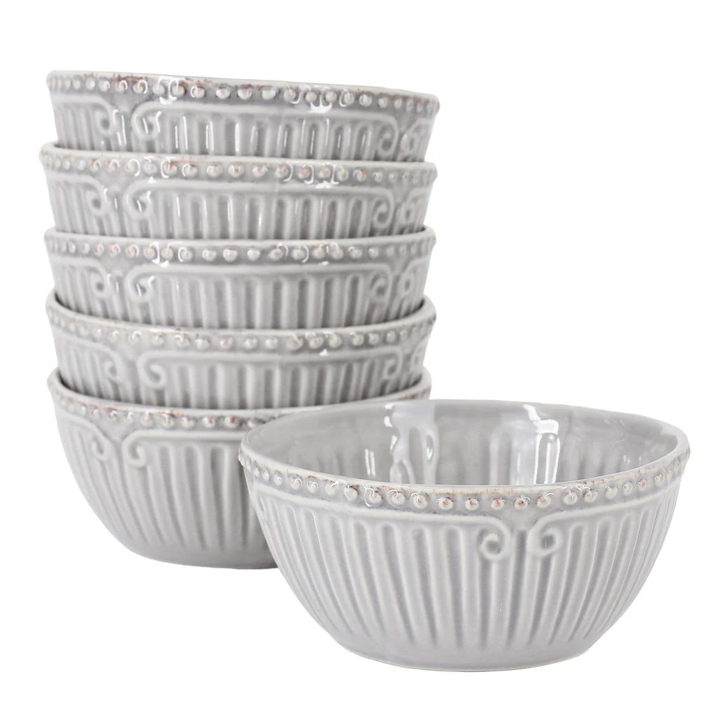 Modern Southern Home Capri 6 Piece 6 Inch Stoneware Embossed Cereal Bowl Set in Grey