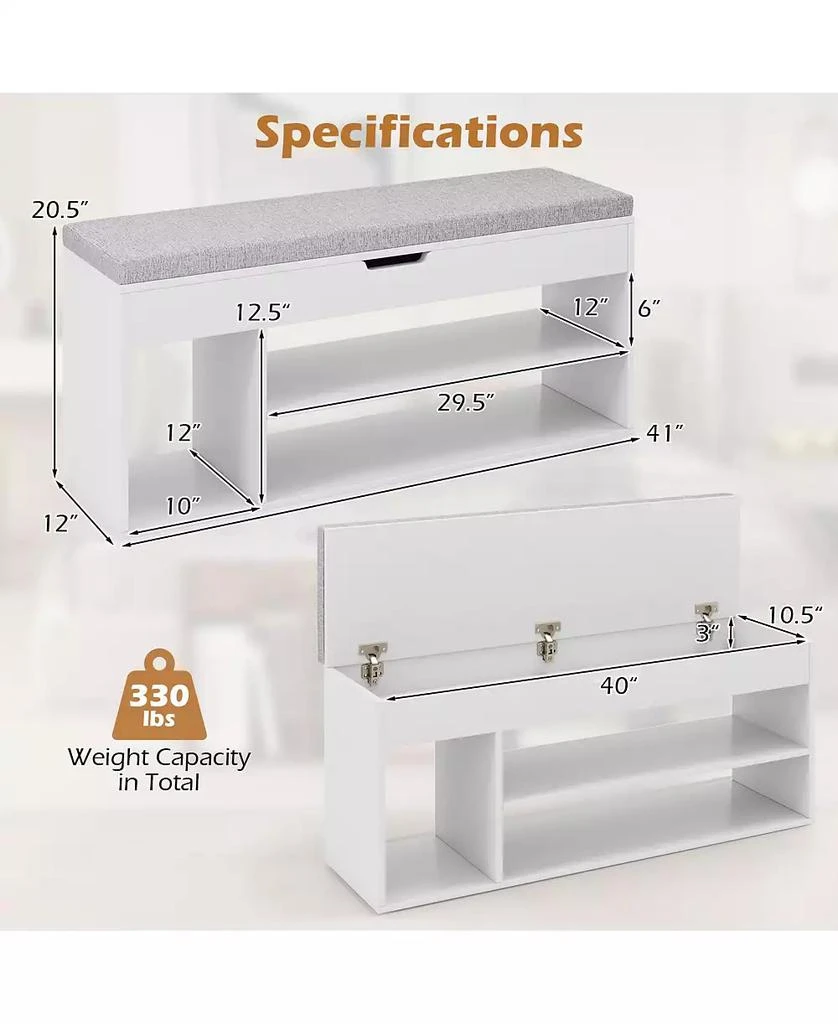 Gymax Shoe Bench Home Entryway Shoes Storage Bench w/ Padded Seat 
Hidden Storage 2