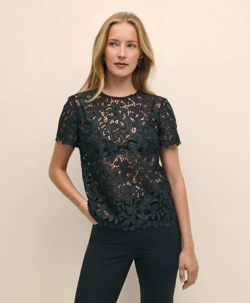 Brooks Brothers Relaxed Short-Sleeve Semi-Sheer Lace Top