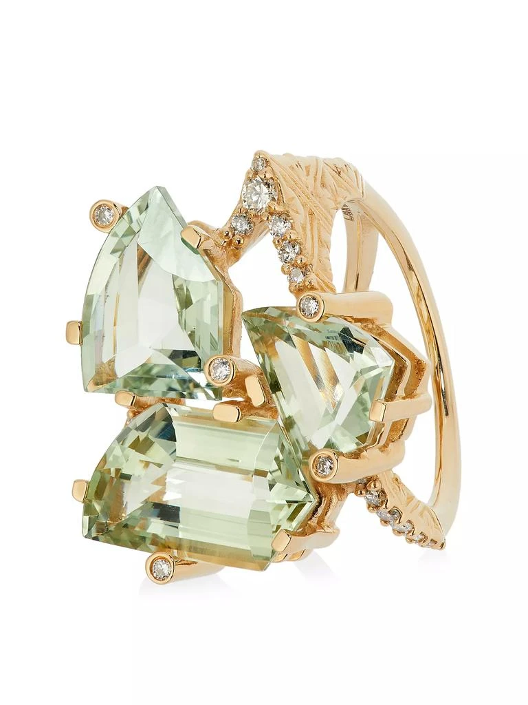 Stephen Dweck Luxury 18K Yellow Gold, Green Prasiolite & 0.4 TCW Diamond Ring 3