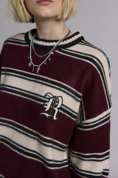 The Ragged Priest The Ragged Priest Embroidered Monogram Striped Crew Neck Sweater