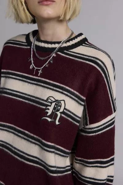 The Ragged Priest The Ragged Priest Embroidered Monogram Striped Crew Neck Sweater 2