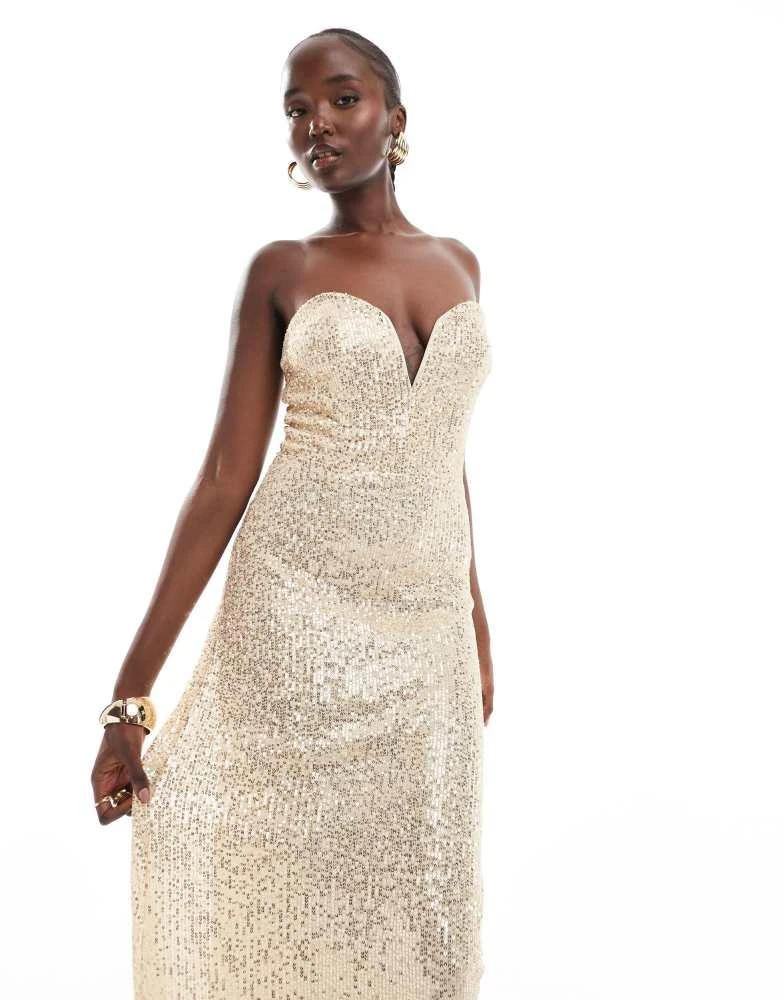 TFNC Tall TFNC Tall sequin strapless maxi dress in gold 2