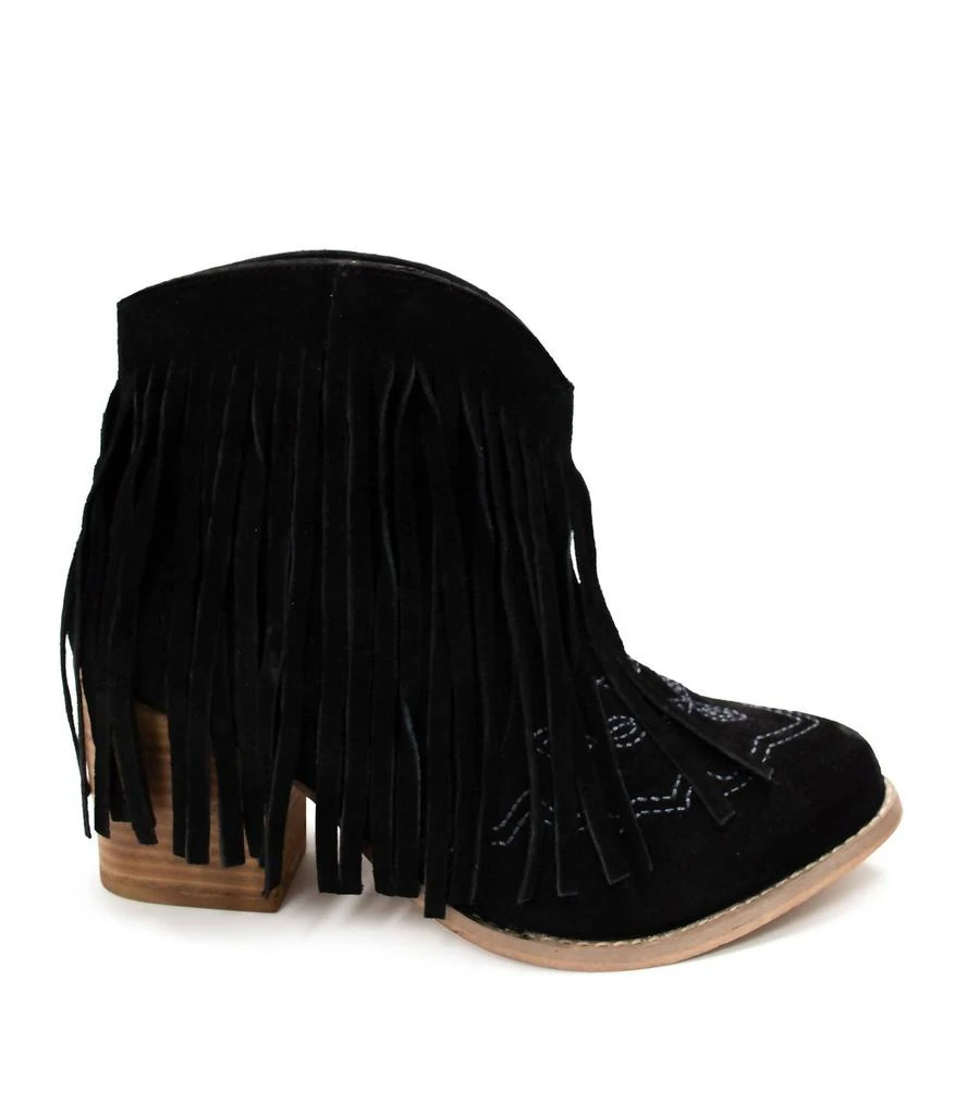 Naughty Monkey Women's Amos Fringe Ankle Bootie In Black Suede 3