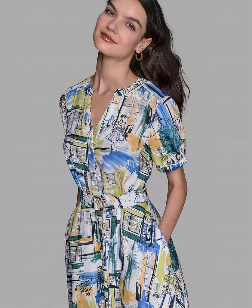 Karl Lagerfeld Paris Women's Printed Paris Scene Belted High-Low Shirtdress 3