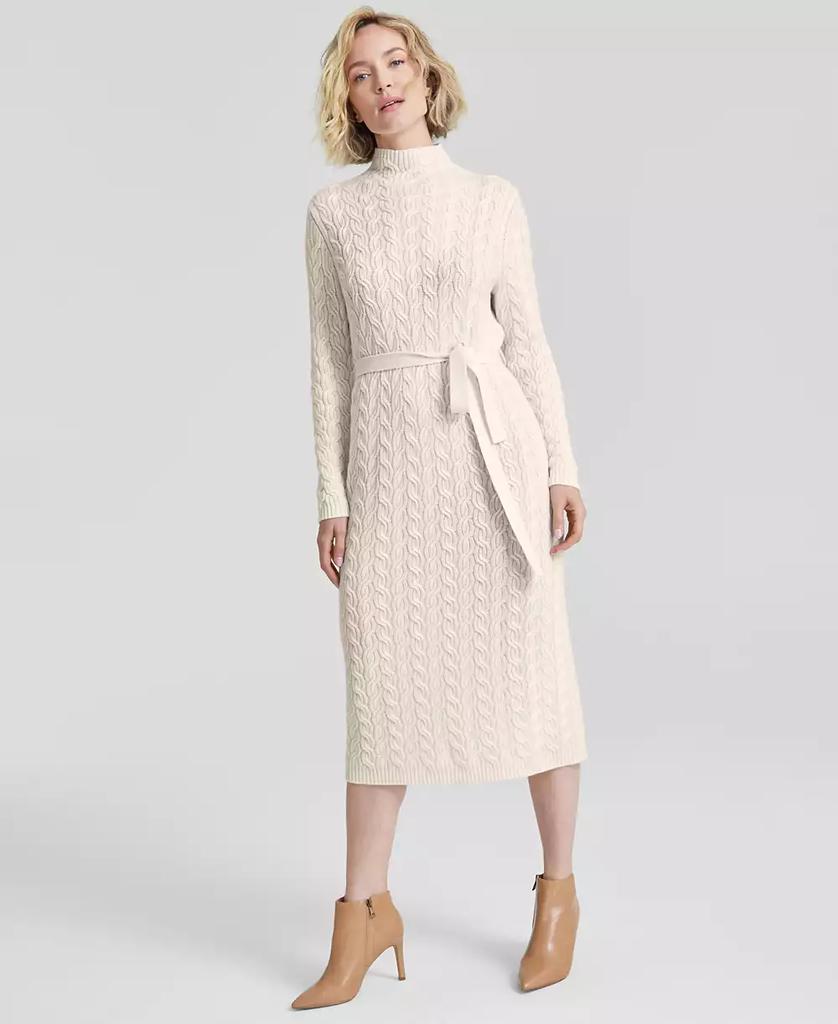 Charter Club Women's Cashmere Cable-Knit Mock Neck Midi Dress, Created for Macy's