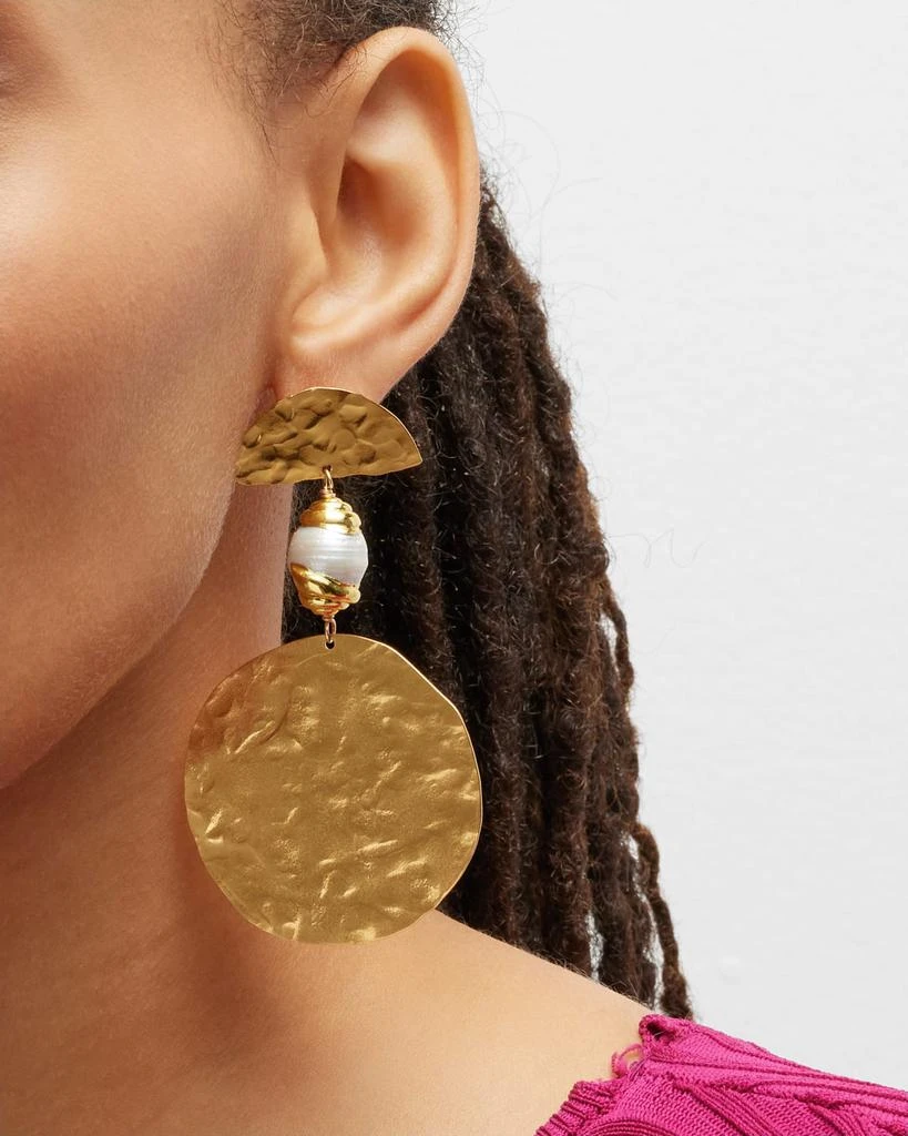 Devon Leigh Gold Medallion Pearl Post Earrings 2