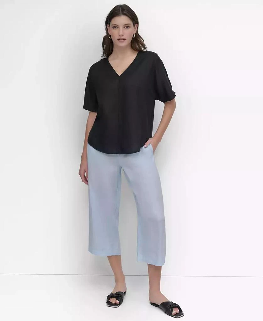 DKNY Women's Seamed-Front V-Neck Curved-Hem Linen Blouse 5