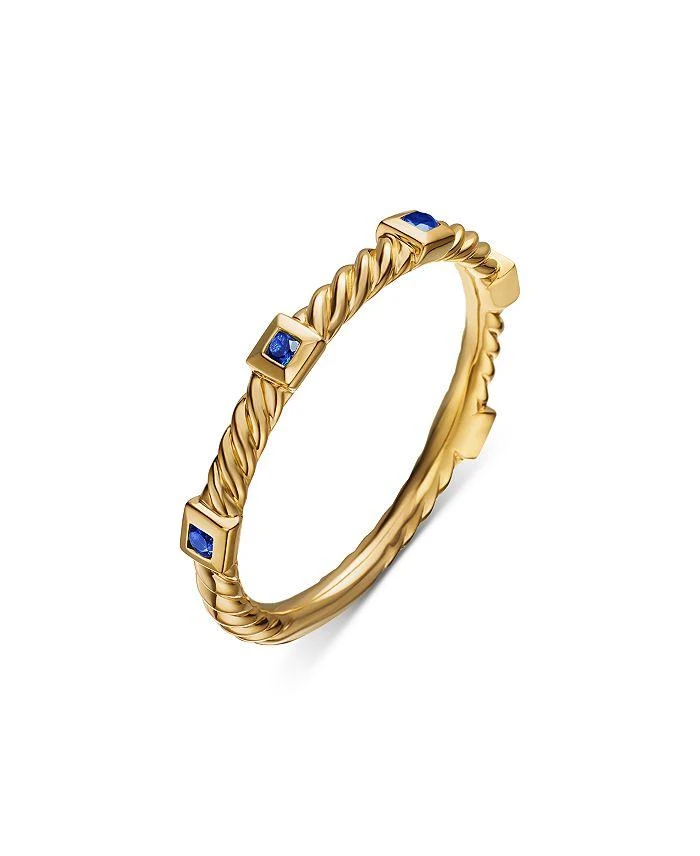 David Yurman 18K Yellow Gold Cable Sapphire Stack Band Ring 3