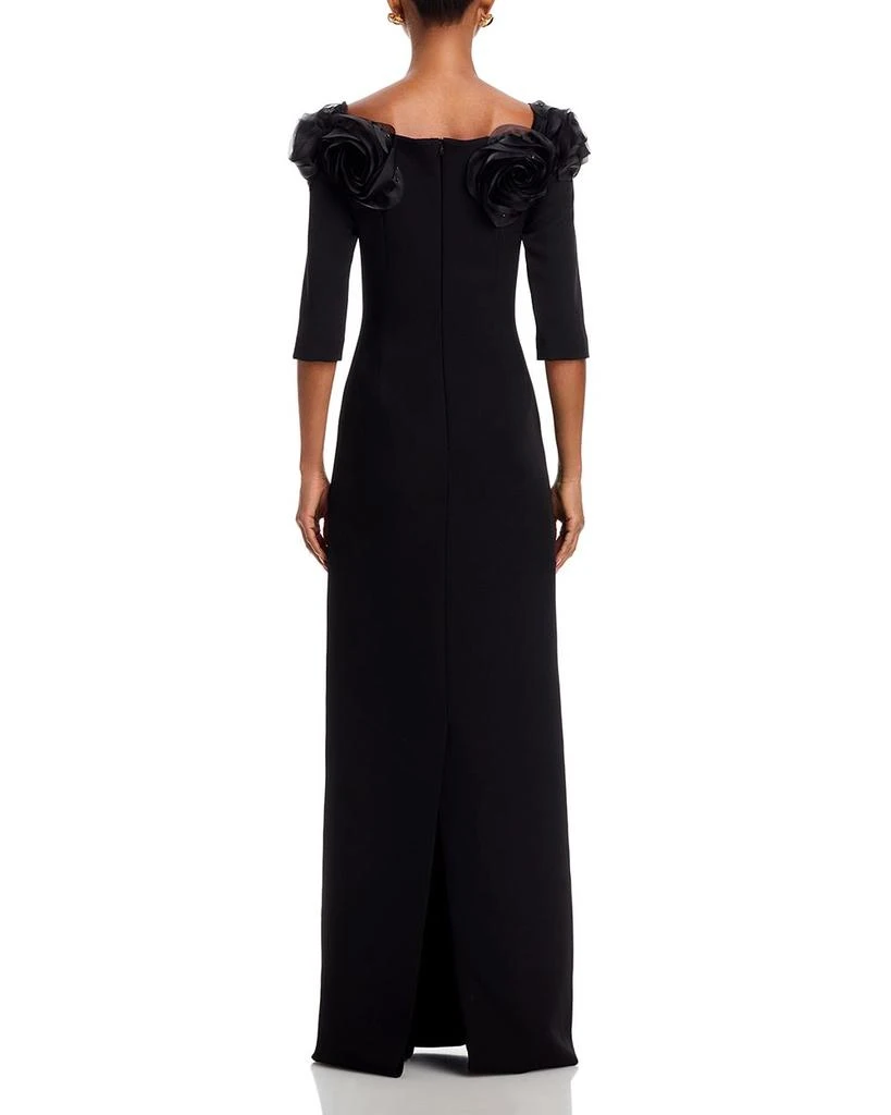 Teri Jon Crepe 3D Flower Off The Shoulder Gown Size 2