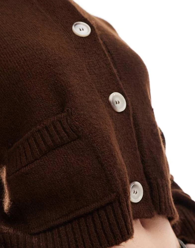 Miss Selfridge Miss Selfridge seam detail crew neck boxy cardigan in chocolate 3
