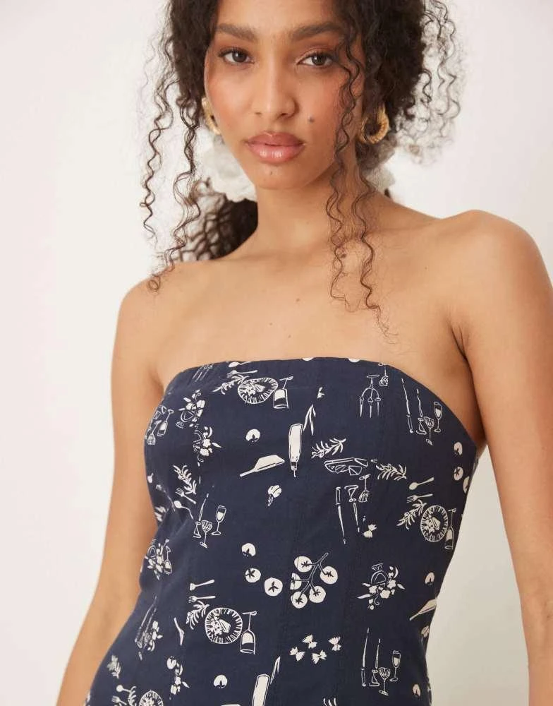 Abercrombie & Fitch Abercrombie & Fitch strapless flare midi dress in blue floral 2