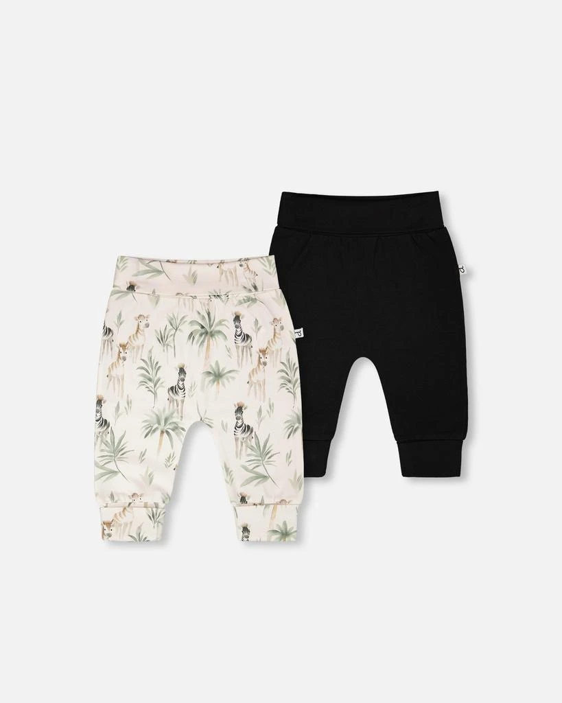 Deux par Deux 2 Pack Organic Cotton Jersey Evolutive Pants Beige Zebra Print