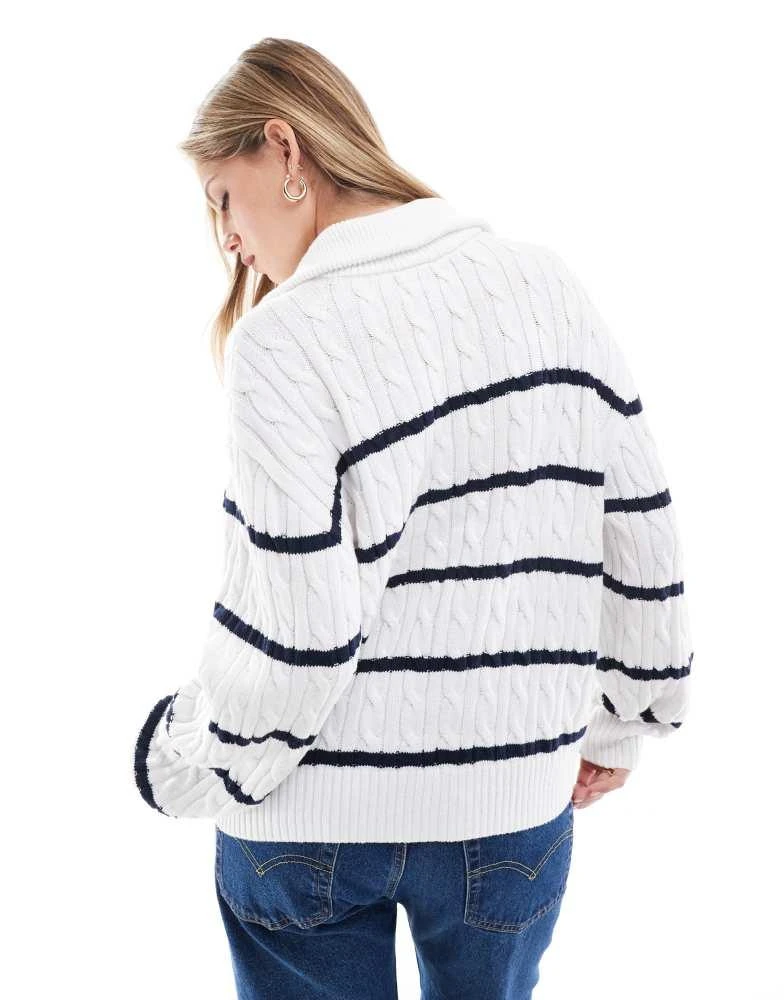 HOLLISTER Hollister half zip striped jumper in navy and white 4