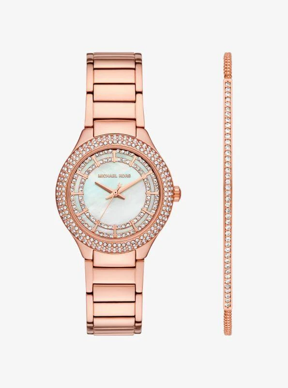 Michael Kors Mini Sylvia Pavé Rose Gold-Tone Watch and Bracelet Gift Set 1