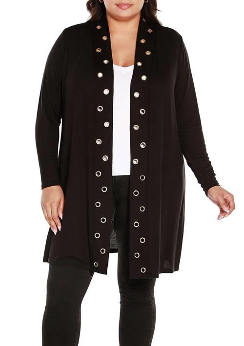 Belldini Plus Size Long Sleeve Grommet Trim Cardigan 1