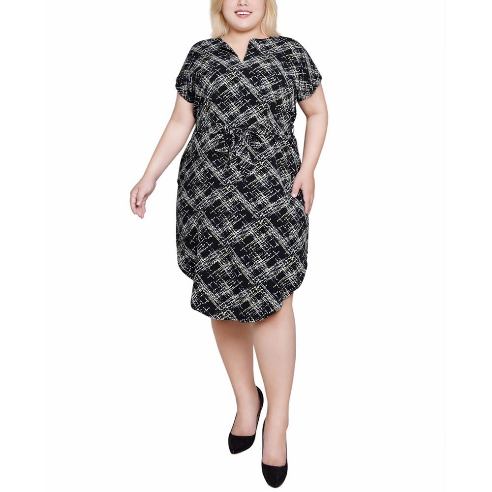 NY Collection Plus Size Short Sleeve Tunic Dress With Belt