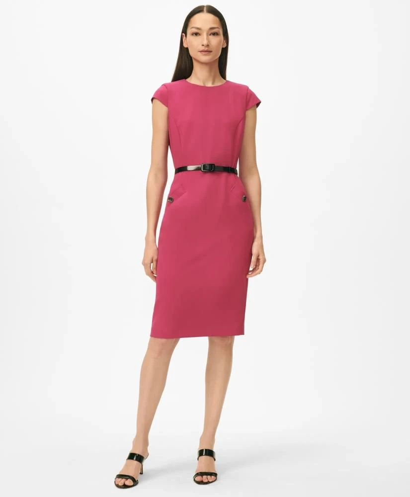 Brooks Brothers Cap Sleeve Belted Welt-Pocket Dress in Fine Twill Stretch Crepe 1