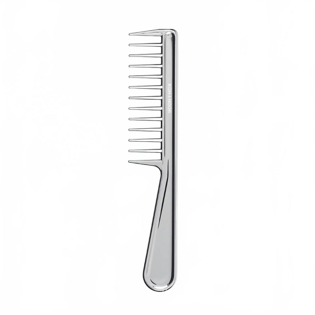 Koh-I-Noor Beauty USA Women's Wide Tooth Comb With Handle In Metallic Chrome