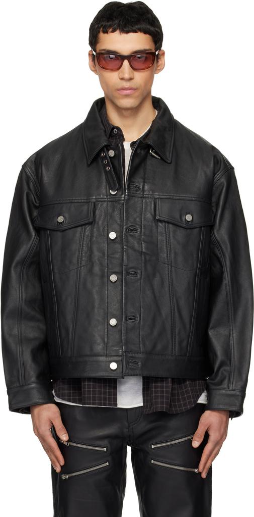 Black Goat Skin Pocket Trucker Leather Jacket – On Sale Now with
