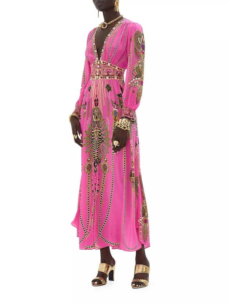 Camilla Egyptian-Print Silk V-Neck Maxi Dress 4