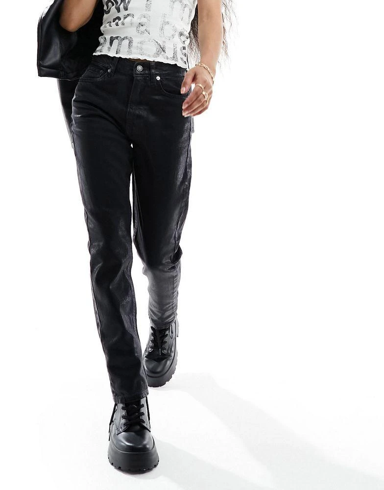 ONLY Petite ONLY Petite Riley high waisted coated jeans in black 4