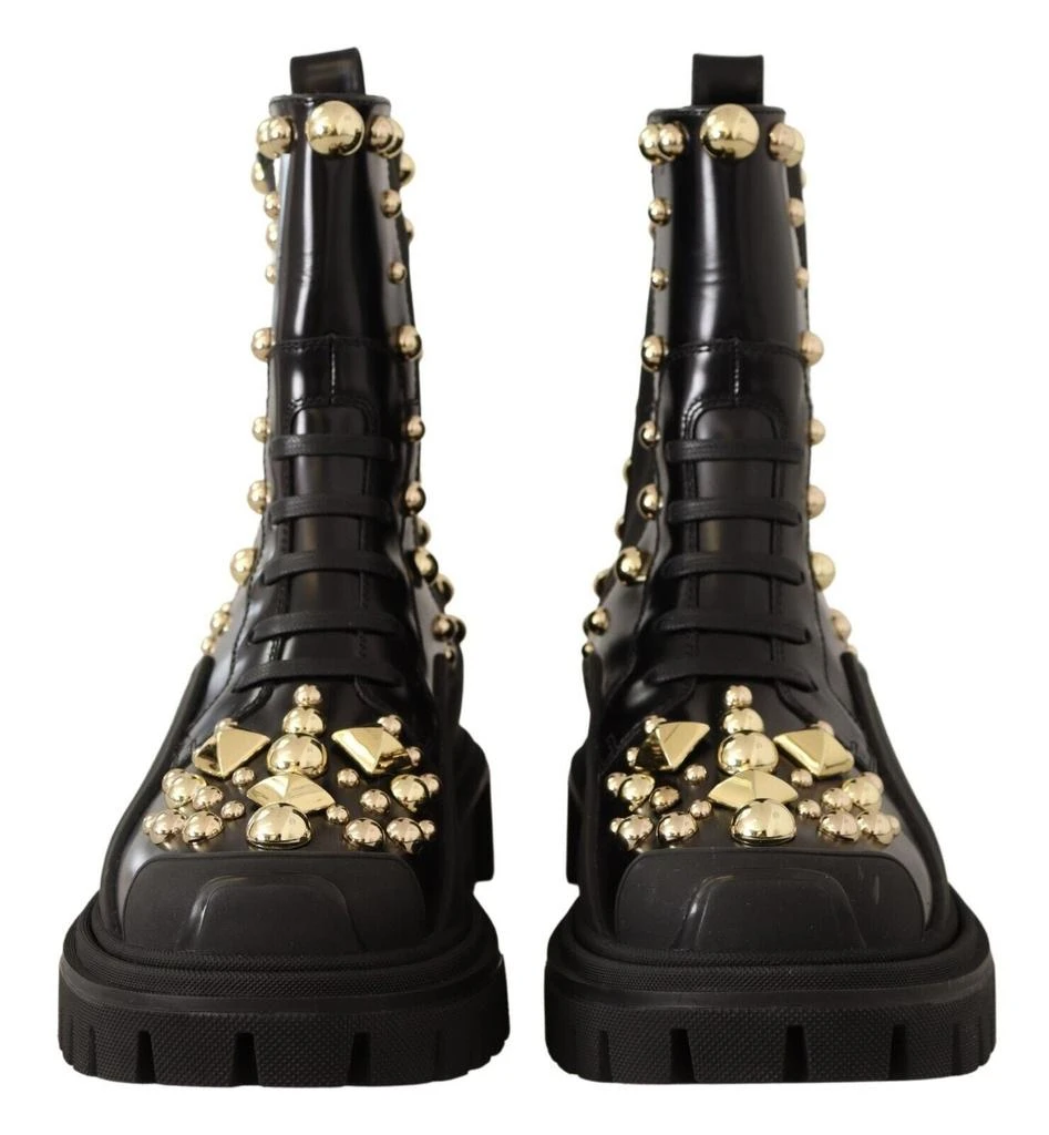 Dolce & Gabbana Studded Leather Combat Boots with Women's Embroidery 2