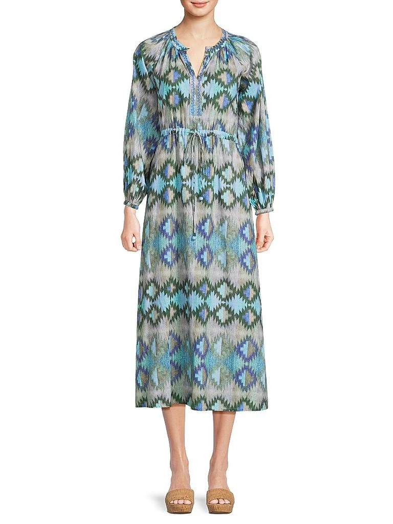 Ro's Garden Amalfi Geometric Cotton Long-Sleeve Maxi Dress 3