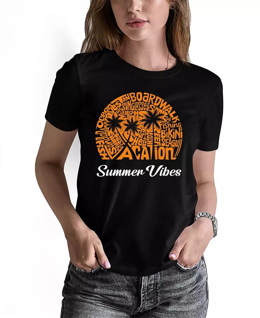 LA Pop Art Women's Summer Vibes Word Art Crew Neck T-Shirt