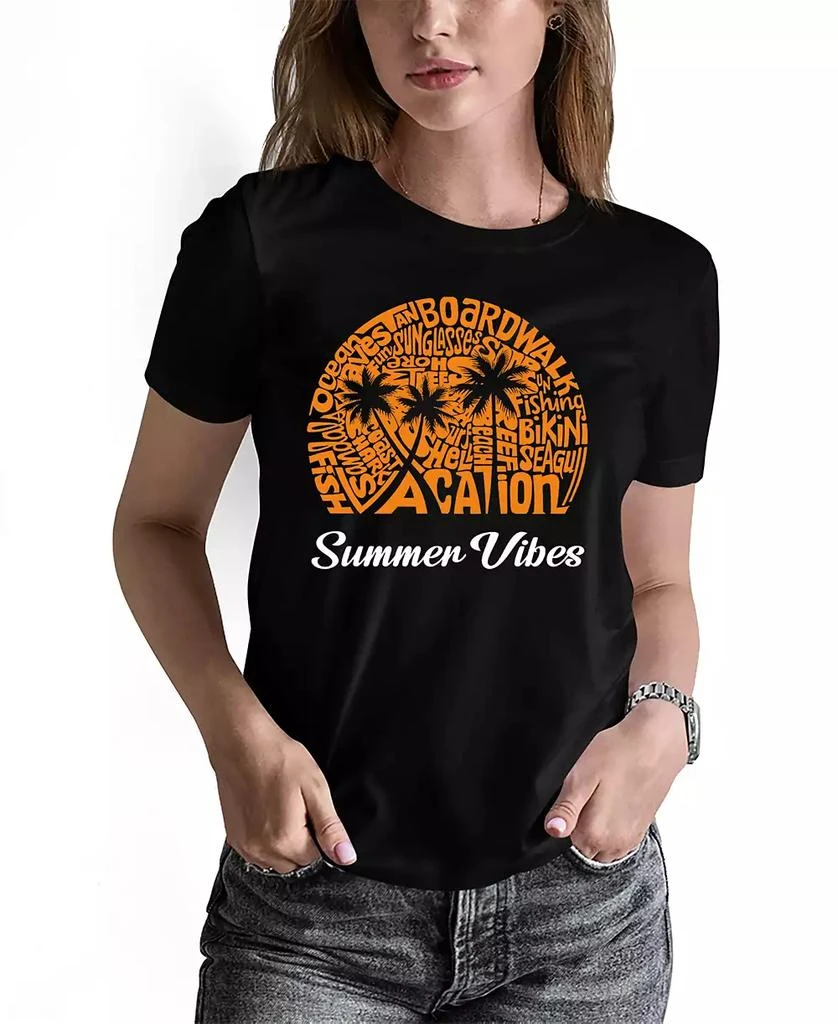 LA Pop Art Women's Summer Vibes Word Art Crew Neck T-Shirt 1