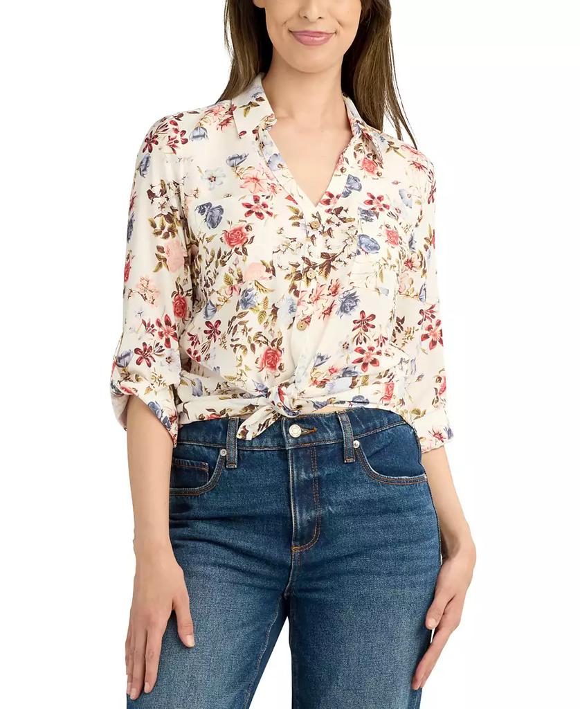 BCX Juniors' Tie-Hem Floral-Print Shirt
