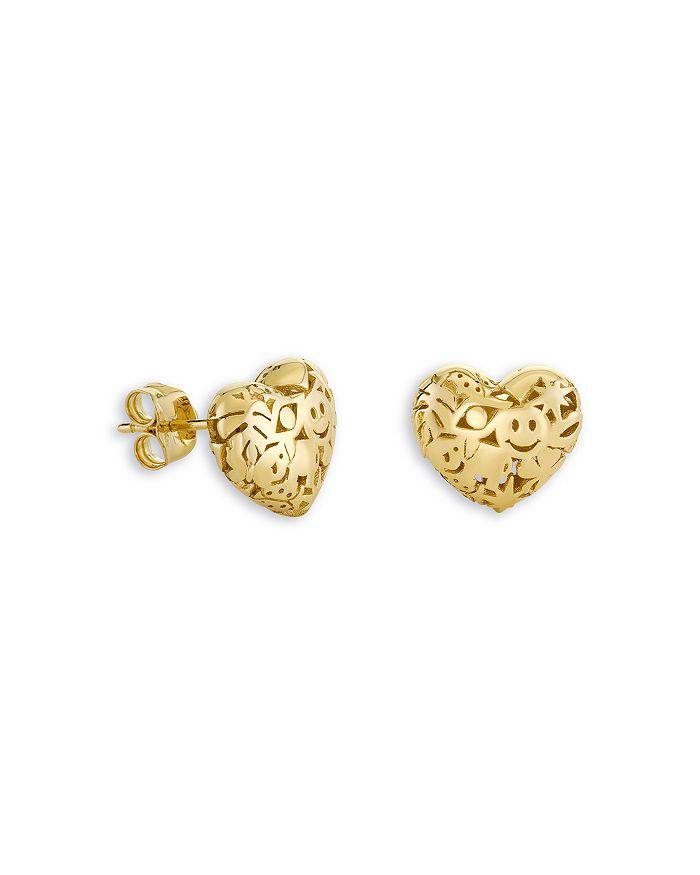 Sydney Evan 14K Yellow Gold Small Puffy Icon Wallpaper Heart Stud Earrings