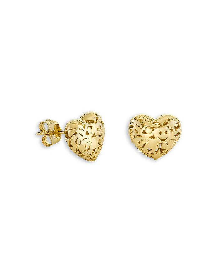 Sydney Evan 14K Yellow Gold Small Puffy Icon Wallpaper Heart Stud Earrings