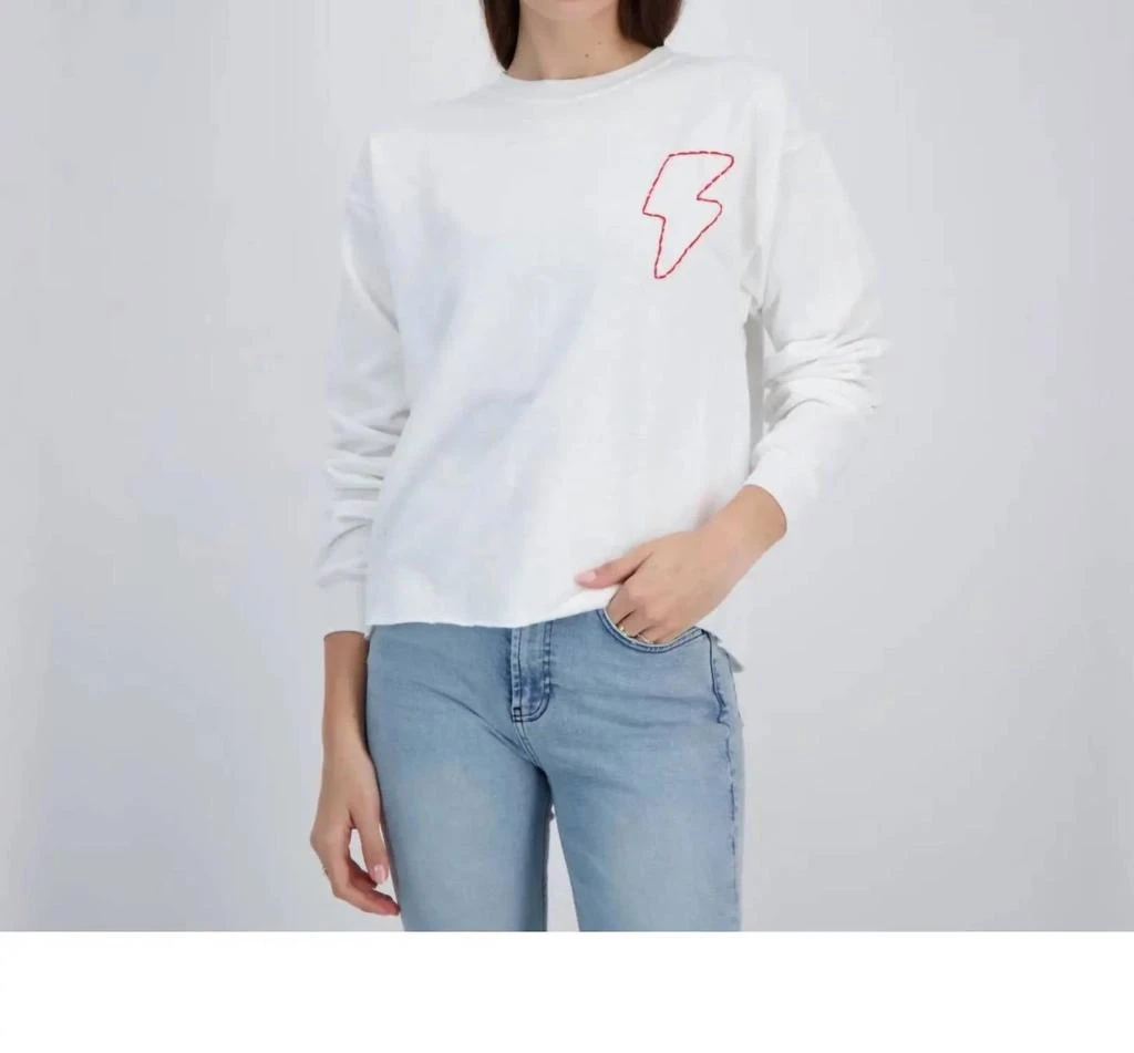 UNEMPLOYED DENIM Red Bolt Sweatshirt In White 1