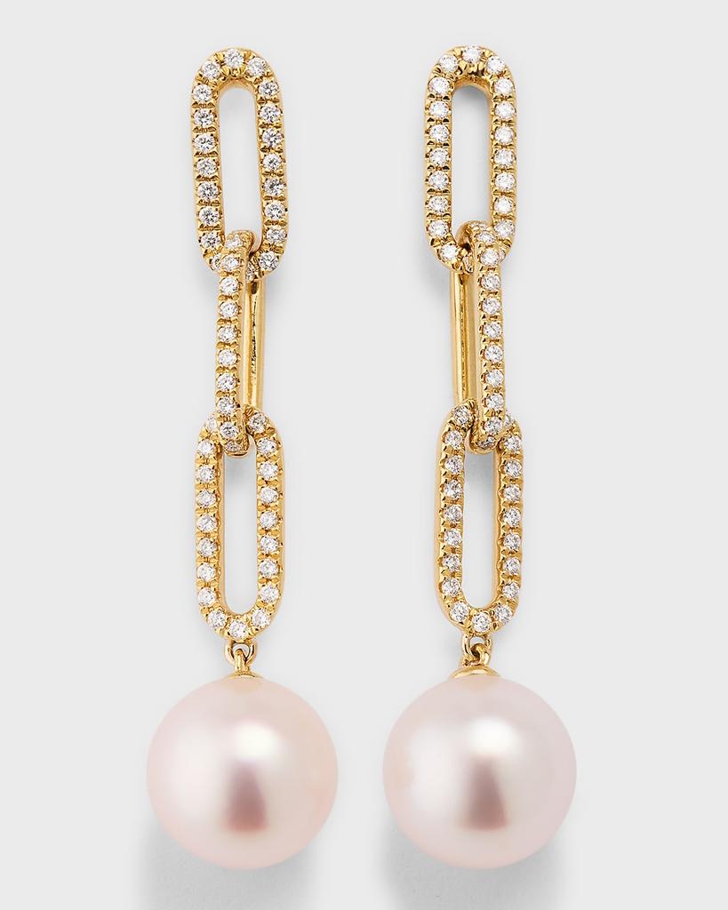 Pearls By Shari 9mm South Sea Pearl and 18K Gold Earrings with Diamonds