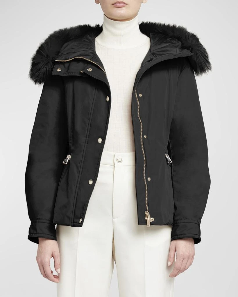 Moncler Bron Short Parka Jacket with Faux Fur Trim 2