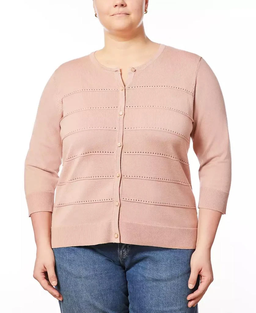 Melissa Paige Plus Size Pointelle Knit 3/4-Sleeve Button Front Cardigan 1