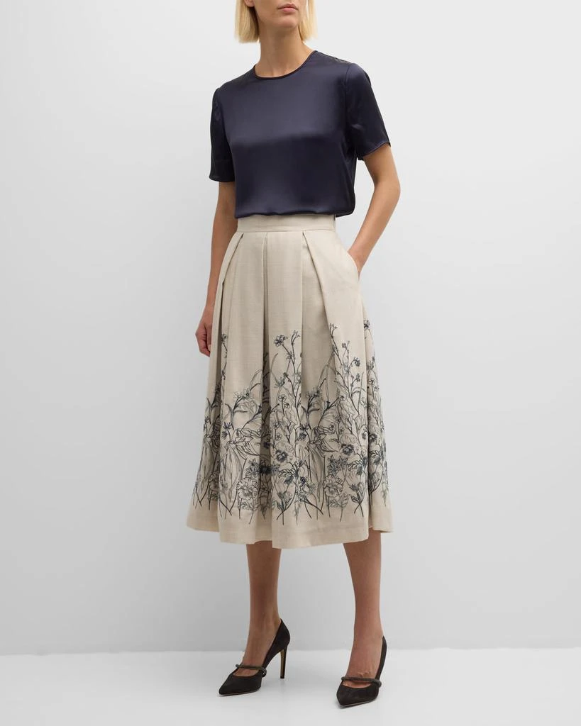 Eleventy Pleated Floral-Embroidered Midi Skirt 3