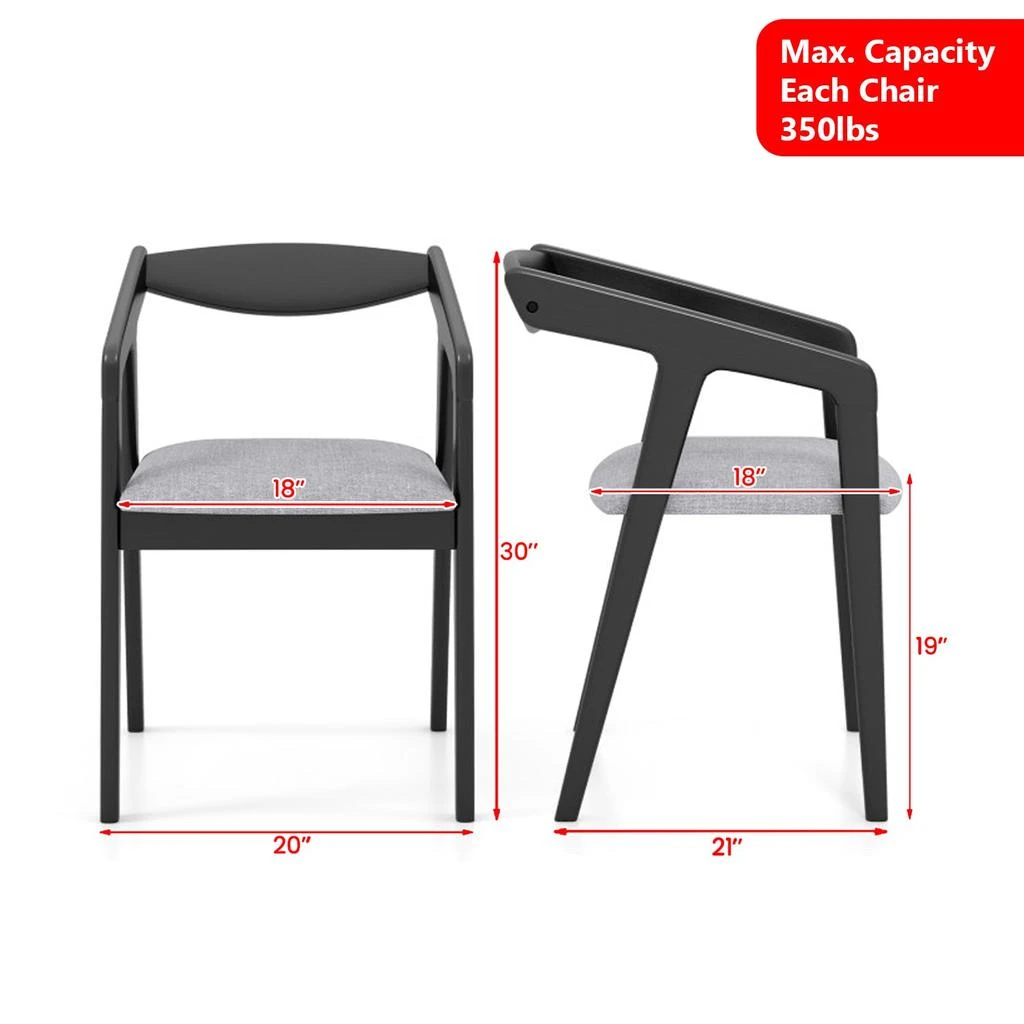 Hivvago Rustic Rubber Wood Dining Chairs Set of 2 with Upholstered Seats 3