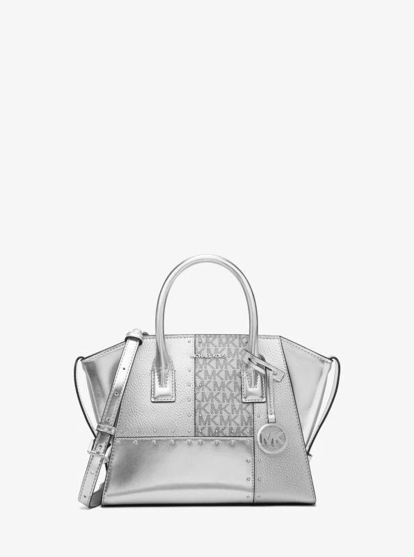 Michael Kors Avril Small Metallic Studded Patchwork and Signature Logo Satchel 1