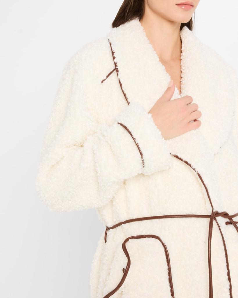 SIMKHAI Kimia Faux Fur Tie Waist Jacket IVORY-MULTI X-LARGE