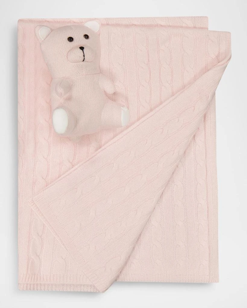 Sofia Cashmere Pure Cashmere Cable Baby Blanket and Teddy Bear Set 1