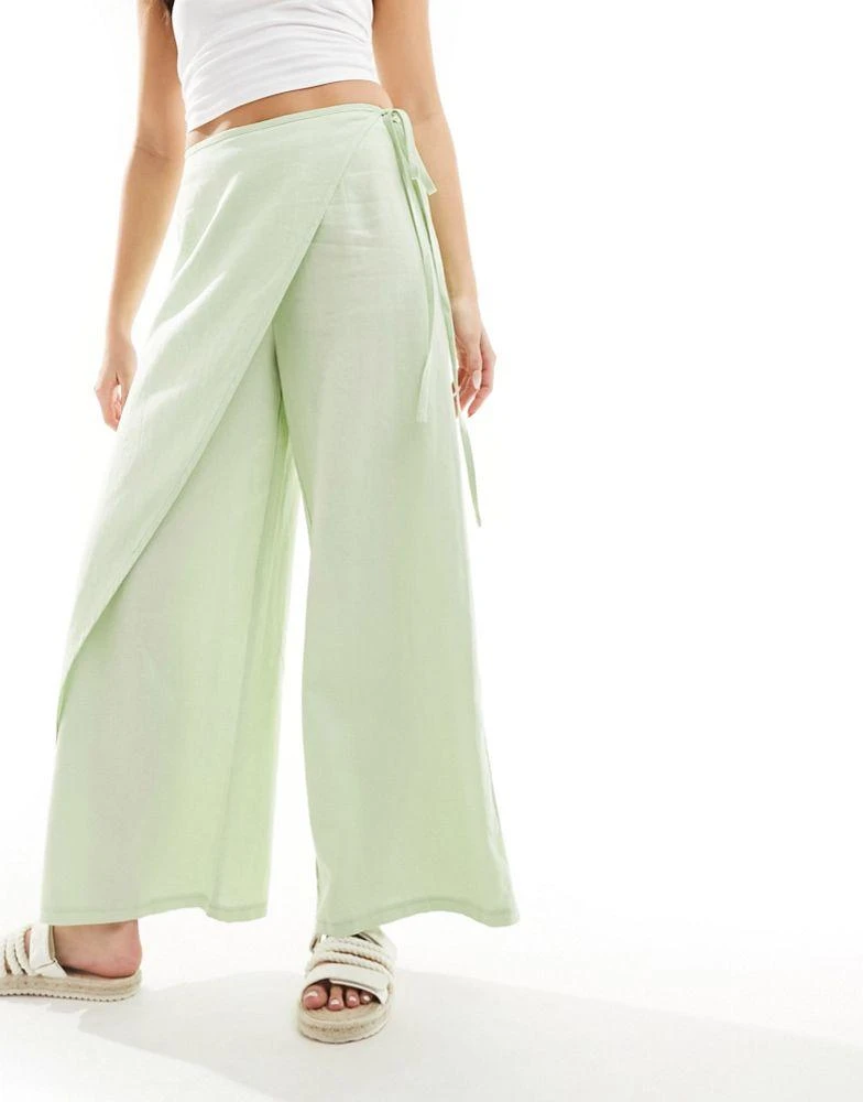 ASOS ASOS DESIGN wrap trousers with linen in green 3