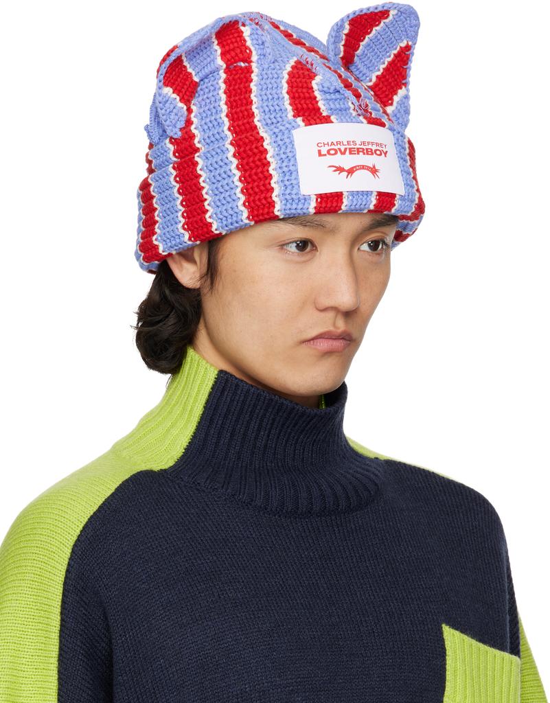 Charles Jeffrey Loverboy Red & Blue Chunky Ears Beanie