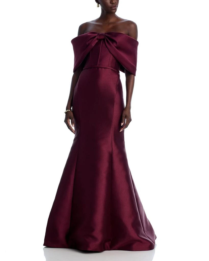 Amsale Bow Detail Shoulder Gown 1
