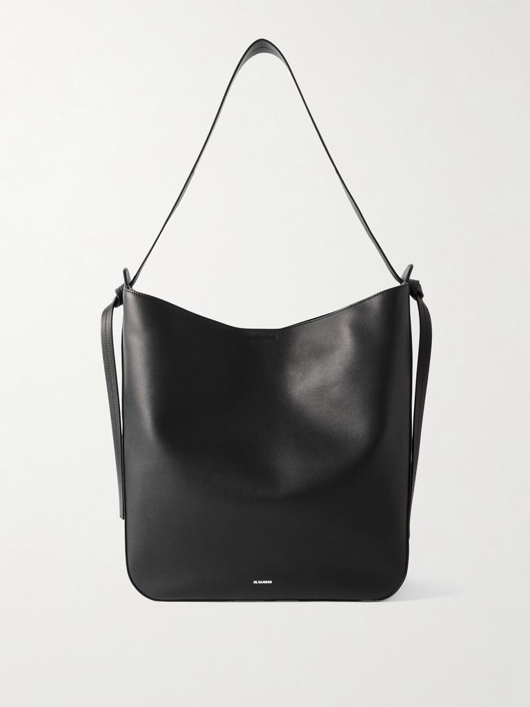 Shop Jil Sander 'Knot' Black Leather Crossbody Bag on Sale at