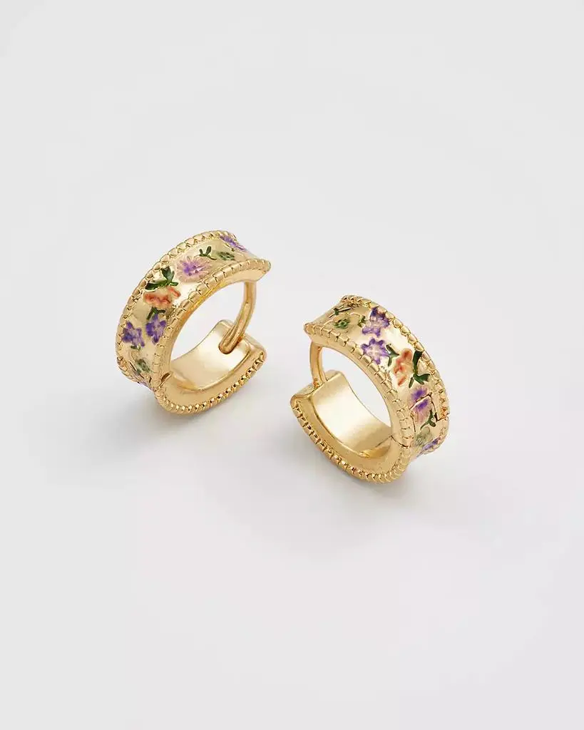 Fable England Folksy Floral Gold Huggie Earrings