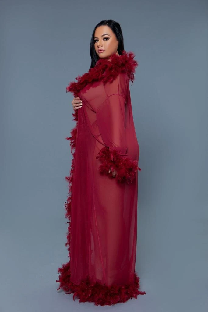TRUEDAMES Long Glamour Chiffon Robe with Feather Boa Trim 2